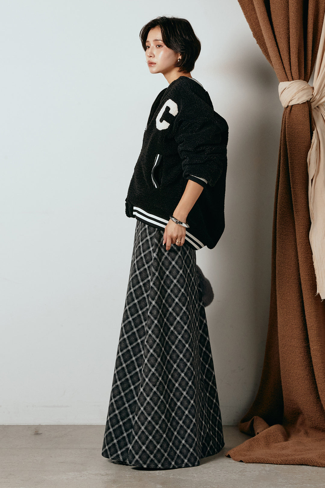 [SET]ロゴスタジャンボアブルゾン+フロッキー起毛チェックスカート(2set)