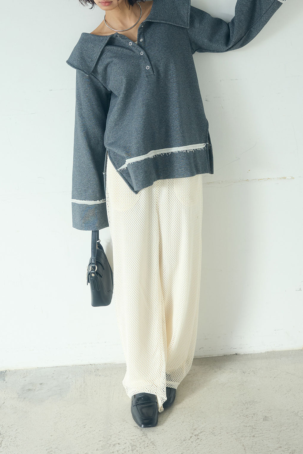 [SET]ビッグカラー2WAYスウェットトップス+メッシュリラックスパンツ(2set)