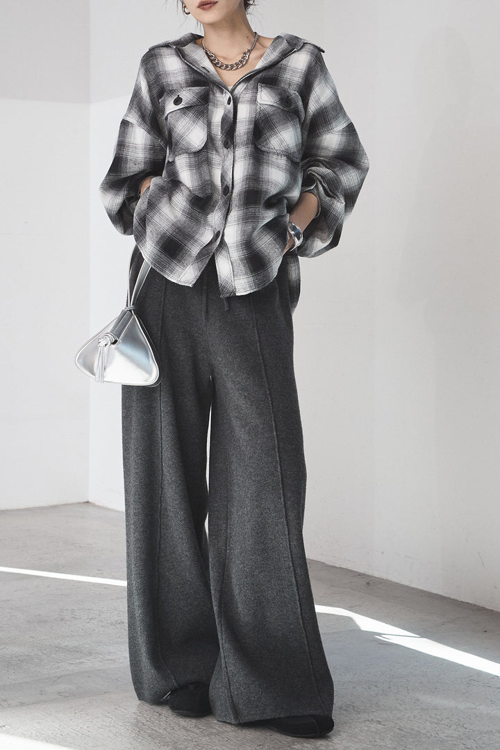 [SET]オンブレーチェックビッグシルエットCPOシャツ+センターラインニットパンツ(2set)