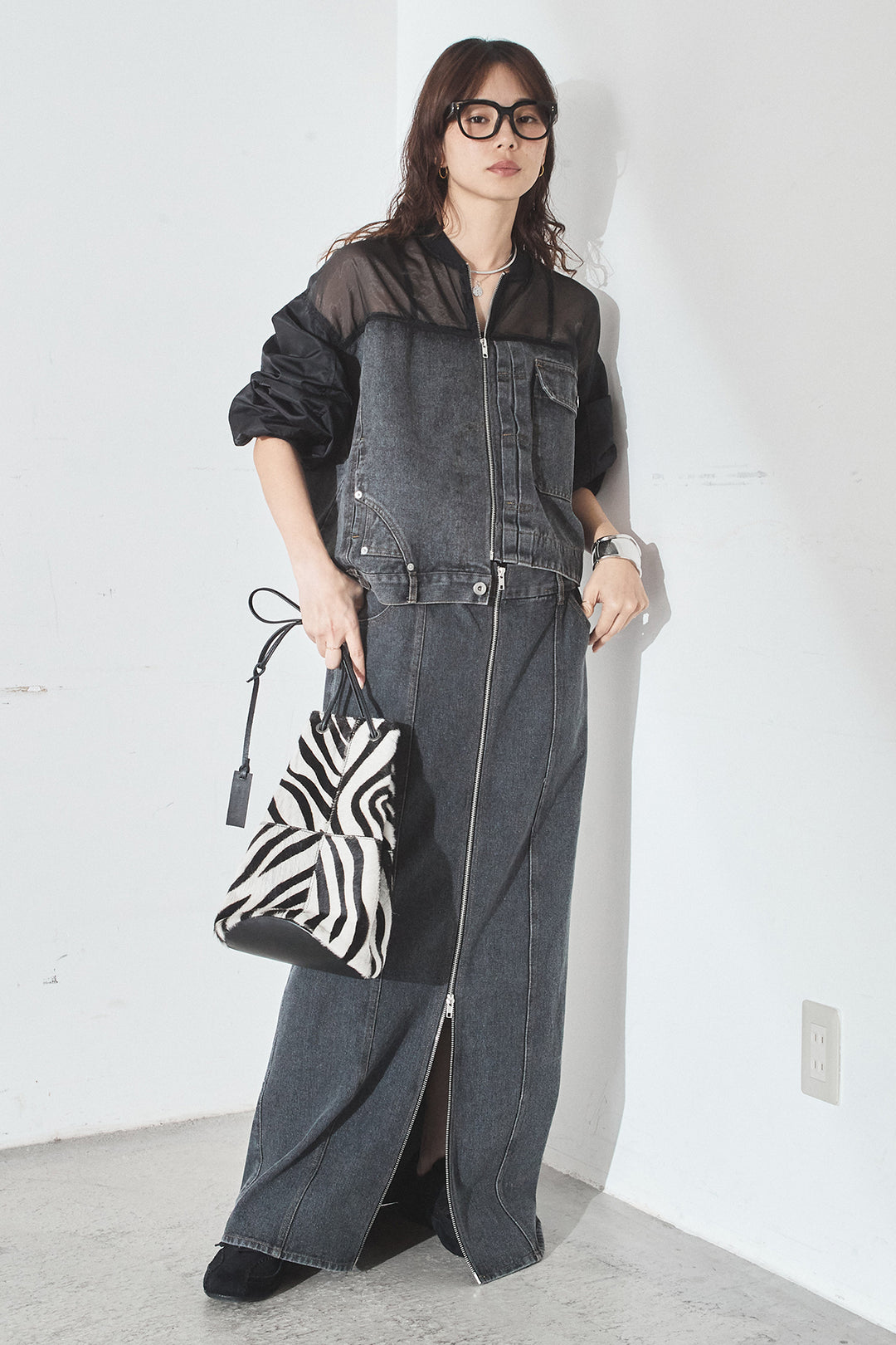 [SET]デニムコンビネーションブルゾン+フロントジップデニムスカート(2set)