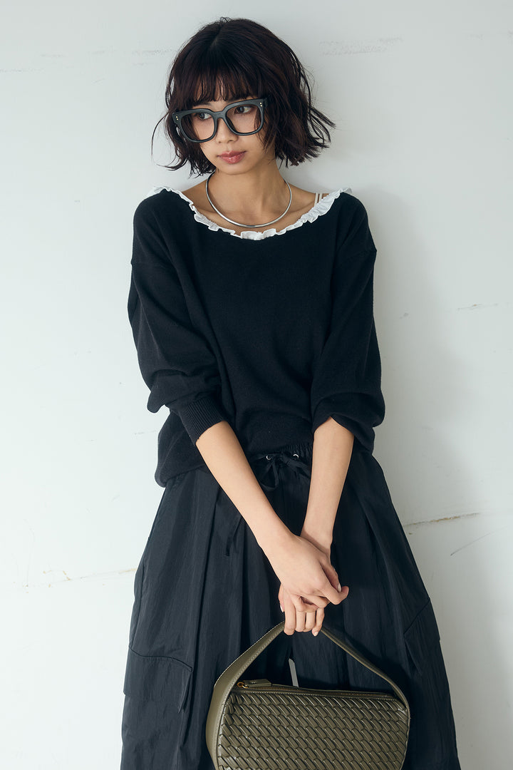 [SET]クールクール異素材コンビオフショルプルオーバー+撥水ジョガーパンツ(2set)