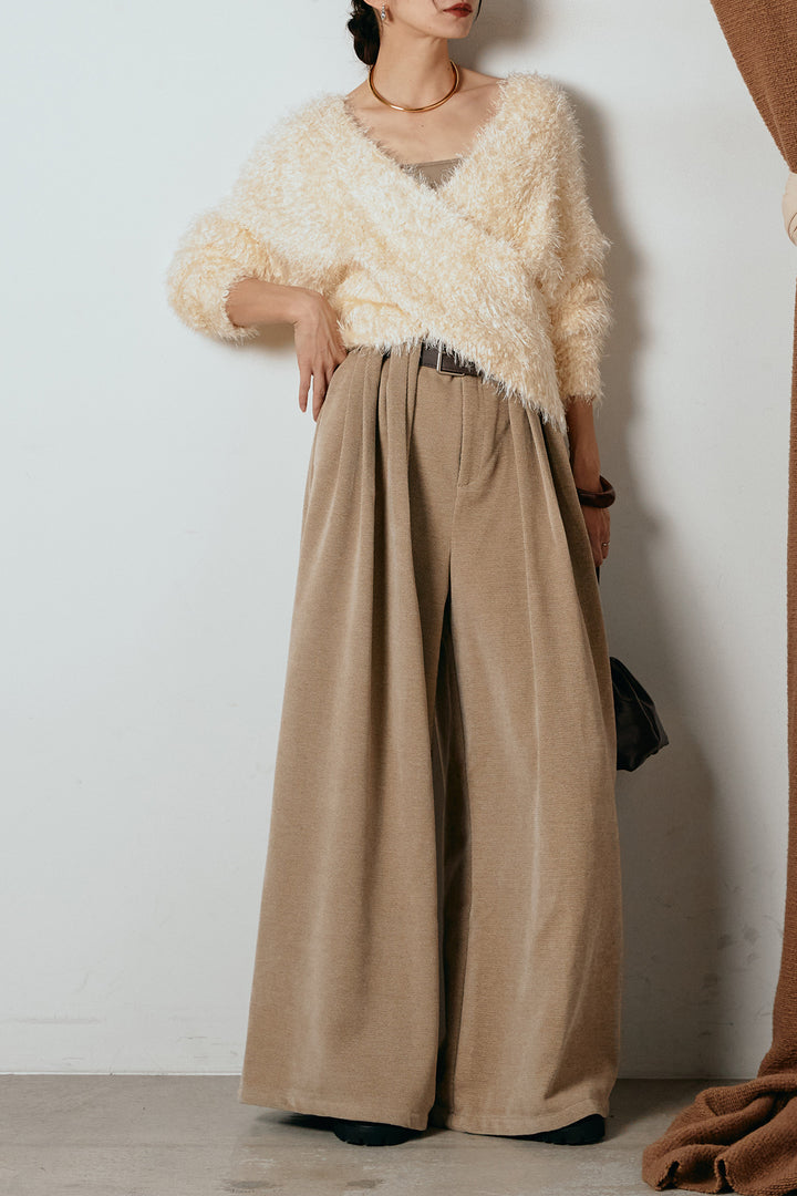 [SET]シャギークロスニットトップス+ベルトループコーデュロイワイドパンツ(2set)