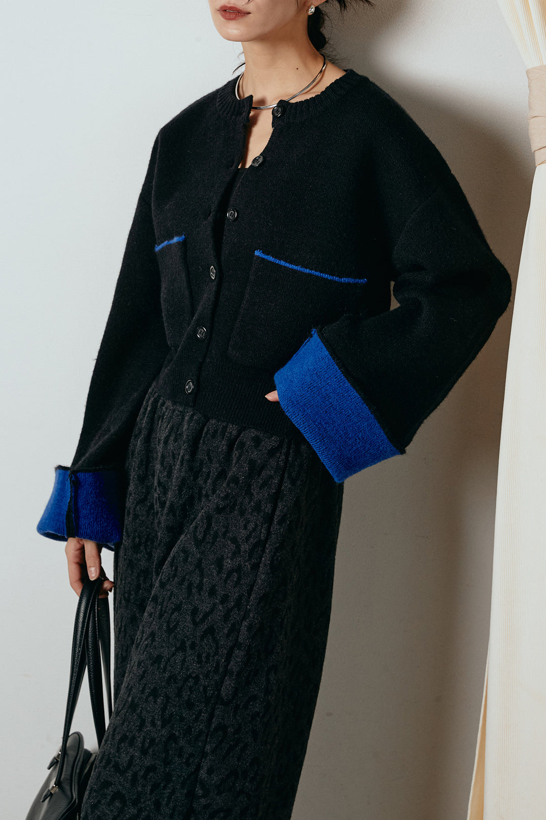 [SET]アルパカタッチダブルフェイスカーディガン+レオパードジャガードニットパンツ(2set)