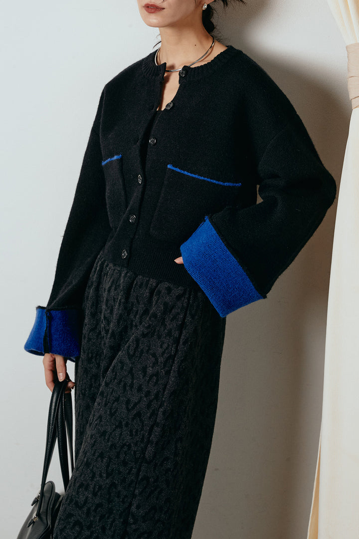 [SET]アルパカタッチダブルフェイスカーディガン+レオパードジャガードニットパンツ(2set)