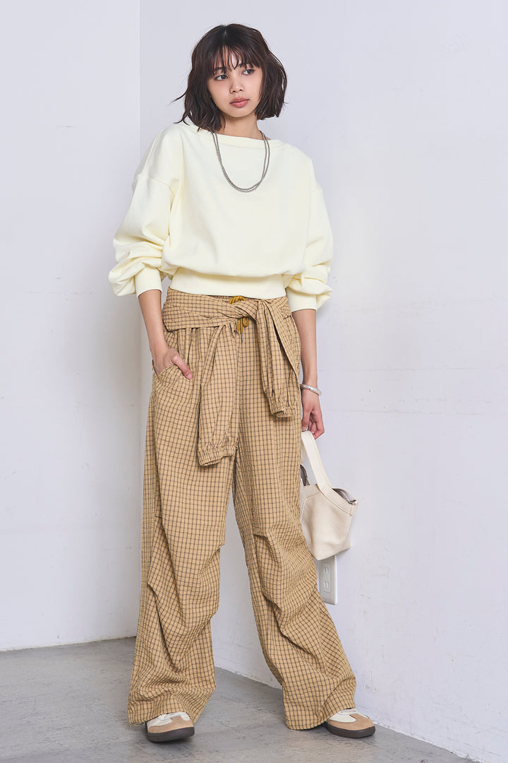[SET]ワンショルスウェットプルオーバー+チェックウエスト巻きジョガーパンツ(2set)