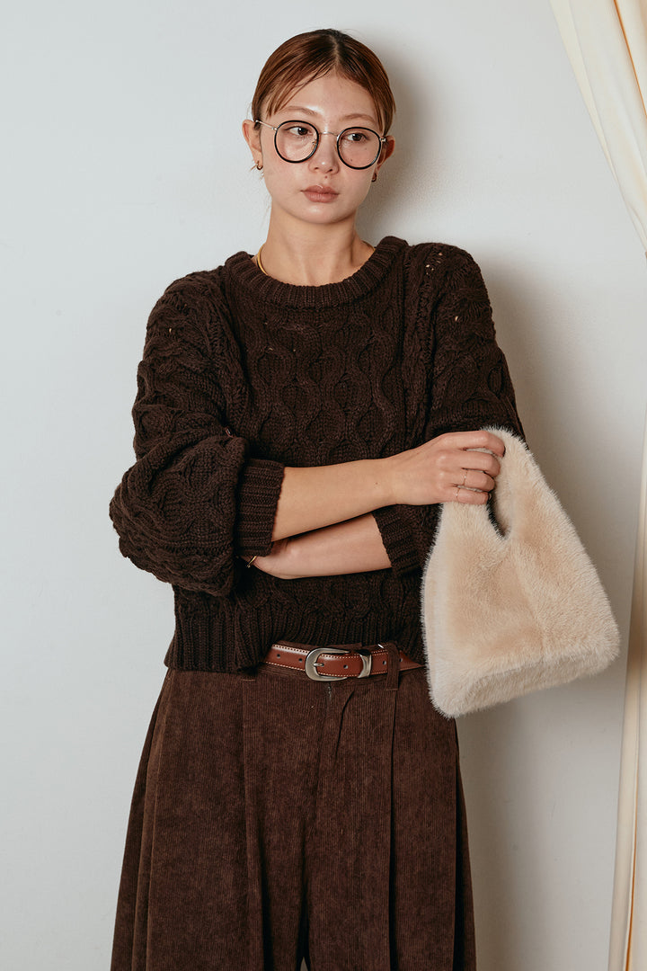 [SET]バルキーケーブルプルオーバー+コーデュロイサイドタックコクーンパンツ(2set)