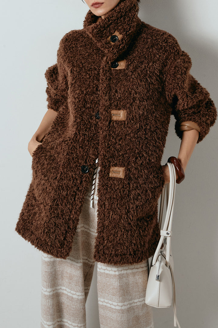 [SET]リバーシブルボアアウター+マルチライン柄リラックスニットパンツ(2set)