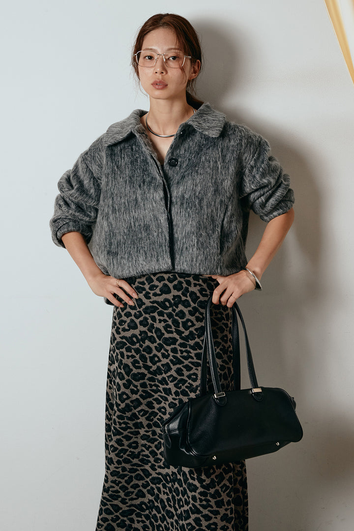 [SET]シャギーショートジャケット+レオパードロングスカート(2set)