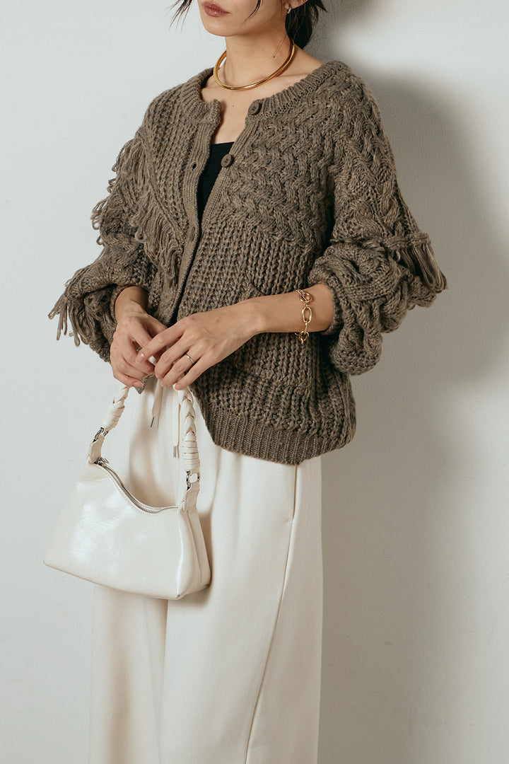 [SET]ランダムフリンジニットカーディガン+裏起毛スウェットワイドパンツ(2set)