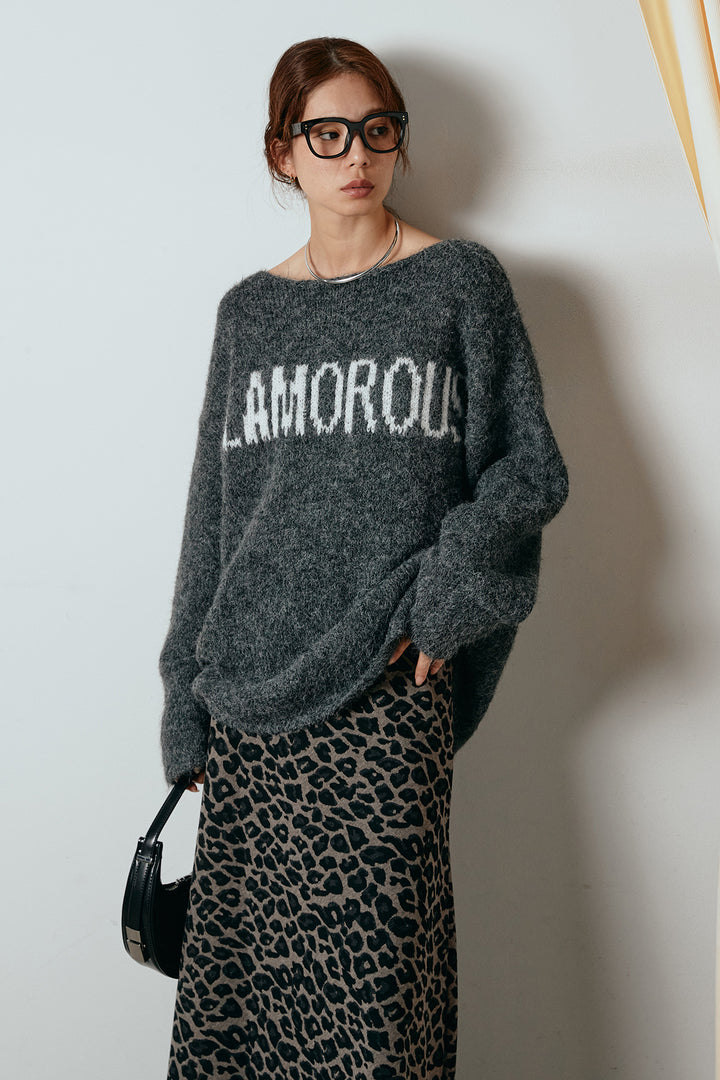 [SET]フロントロゴデザインニットトップス+レオパードロングスカート(2set)