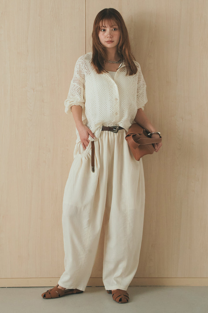 [SET]長袖襟付きレースシャツ+ポケットタックフォルムパンツ(2set)