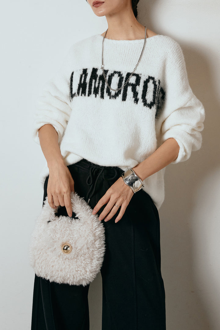 [SET]フロントロゴデザインニットトップス+スウェットワイドカーブパンツ(2set)