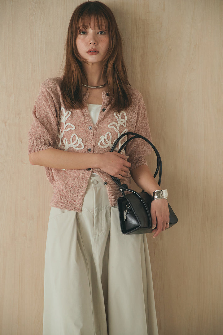 [SET]フロントテープデザイン半袖カーディガン+ミリタリーツイルタックフレアスカート(2set)