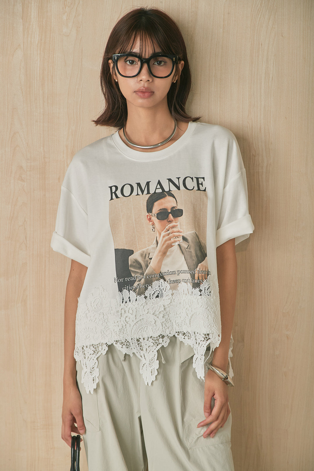 [SET]裾レース付きワイドグラフィックT+カットオフポケット裾ドロストパンツ(2set)