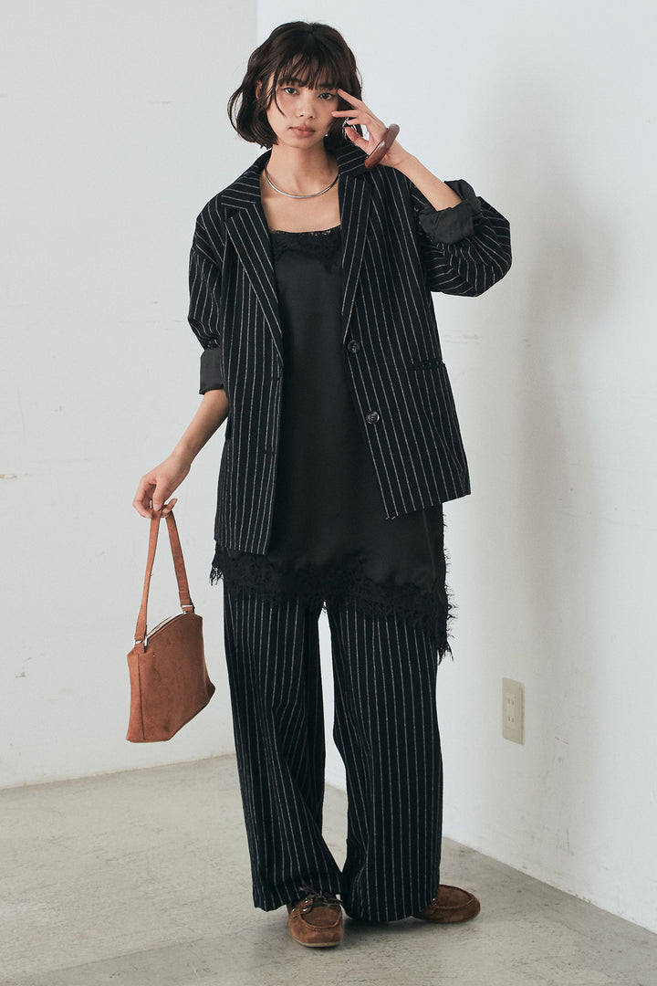 [SET]リネンライクストライプテーラードジャケット+リネンライクストライプタックイージーパンツ(2set)