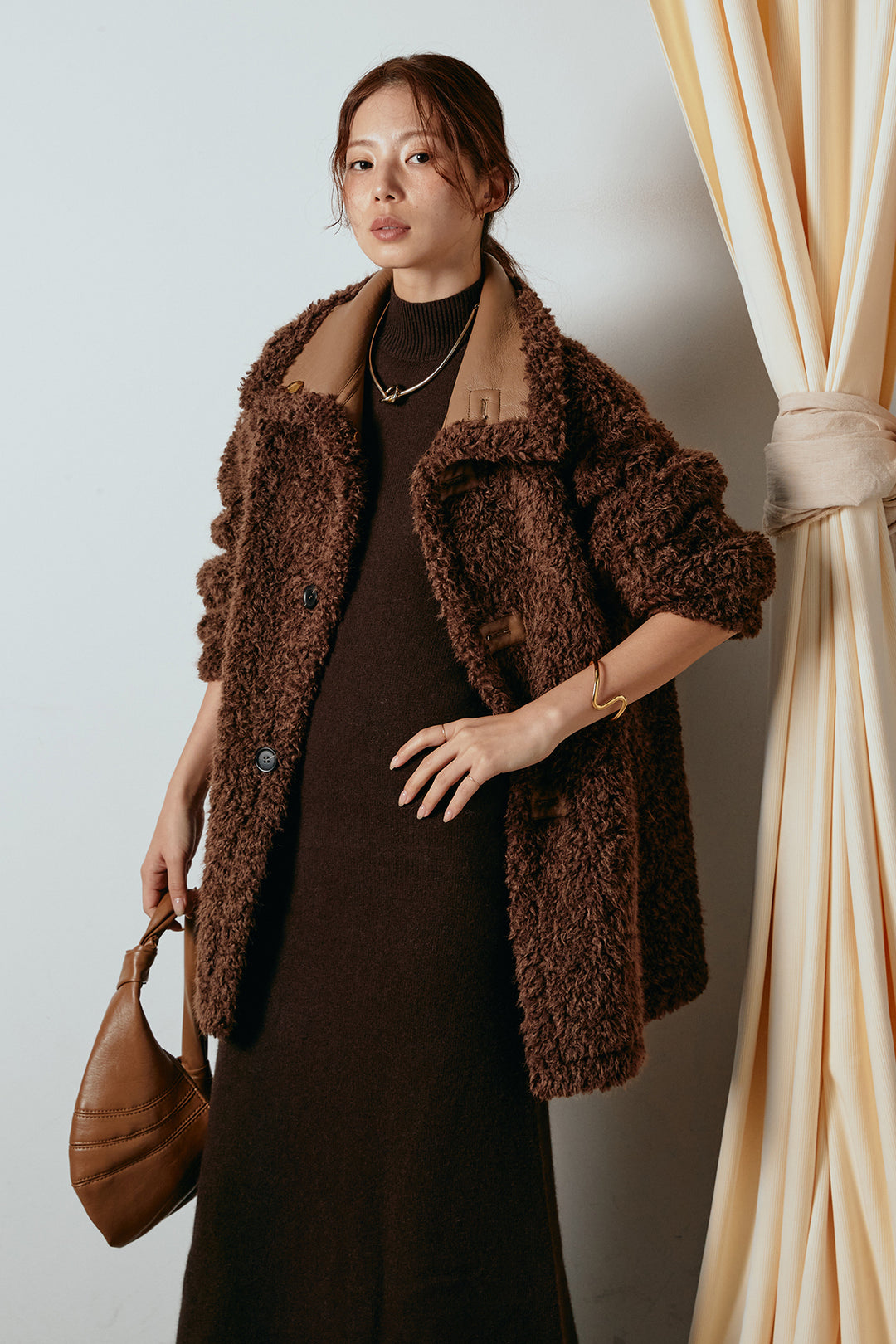 [SET]リバーシブルボアアウター+ノースリーブニットロングワンピース(2set)