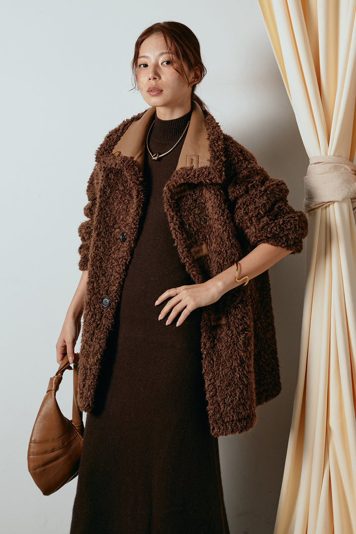 [SET]リバーシブルボアアウター+ノースリーブニットロングワンピース(2set)