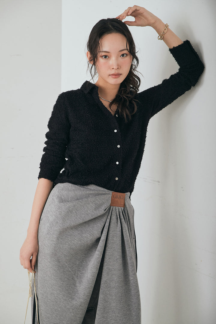 [SET]カールヤーンシャツ+ライトダンボールウェーブラインドレープパンツ(2set)