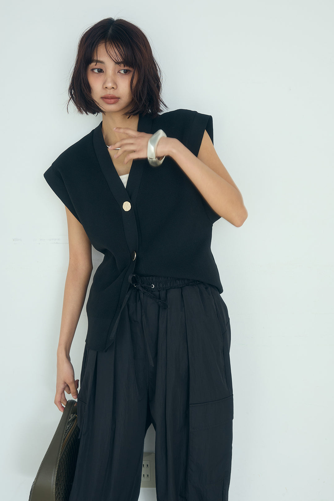 [SET]ポリウーリーメタルボタンベスト+撥水ジョガーパンツ(2set)