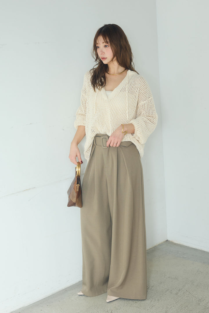 【即納】ミックスメッシュキーネックプルオーバー
