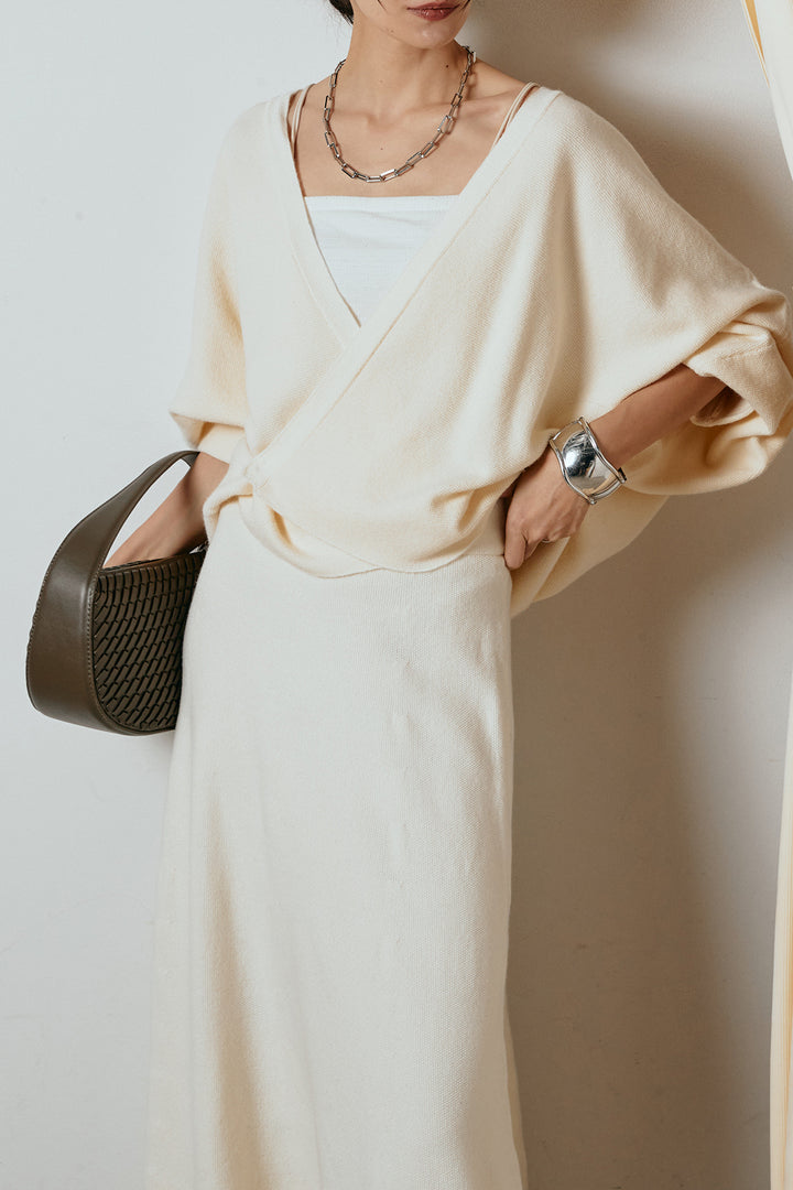 [SET]カシュクールニットカーディガン+ニットロングスカート(2set)