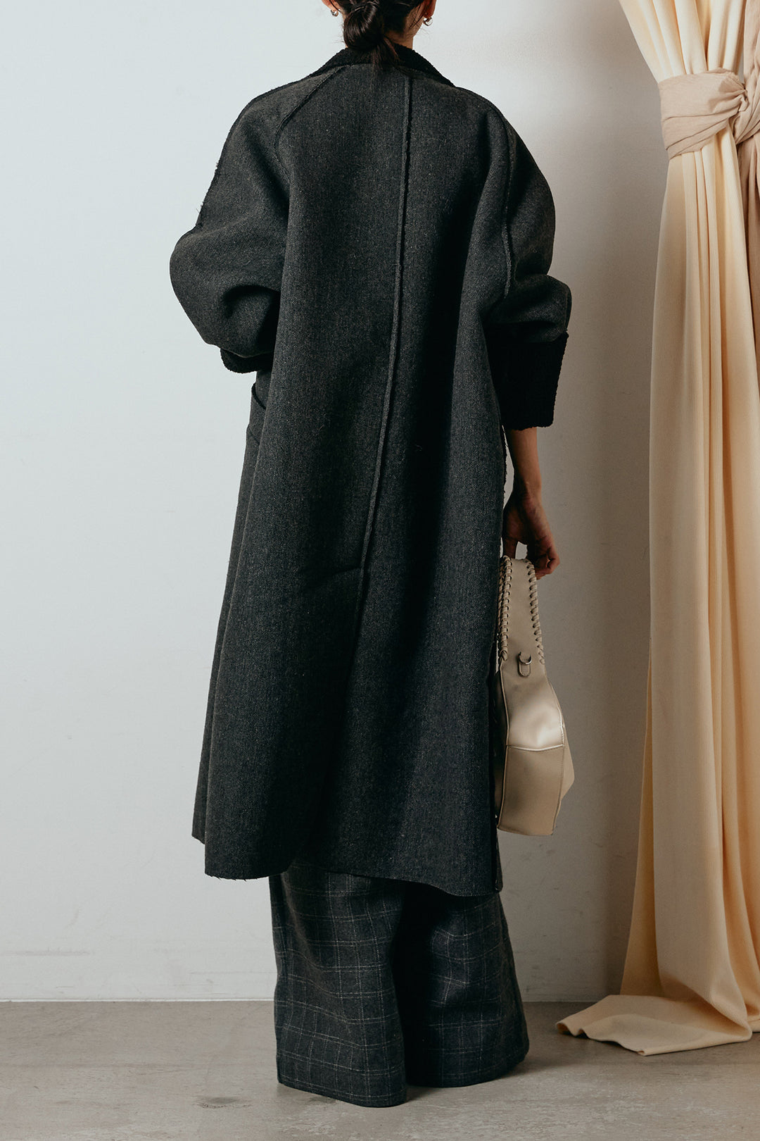 [SET]裏地ボアハイネックロングアウター+ウールライクチェックタックパンツ(2set)