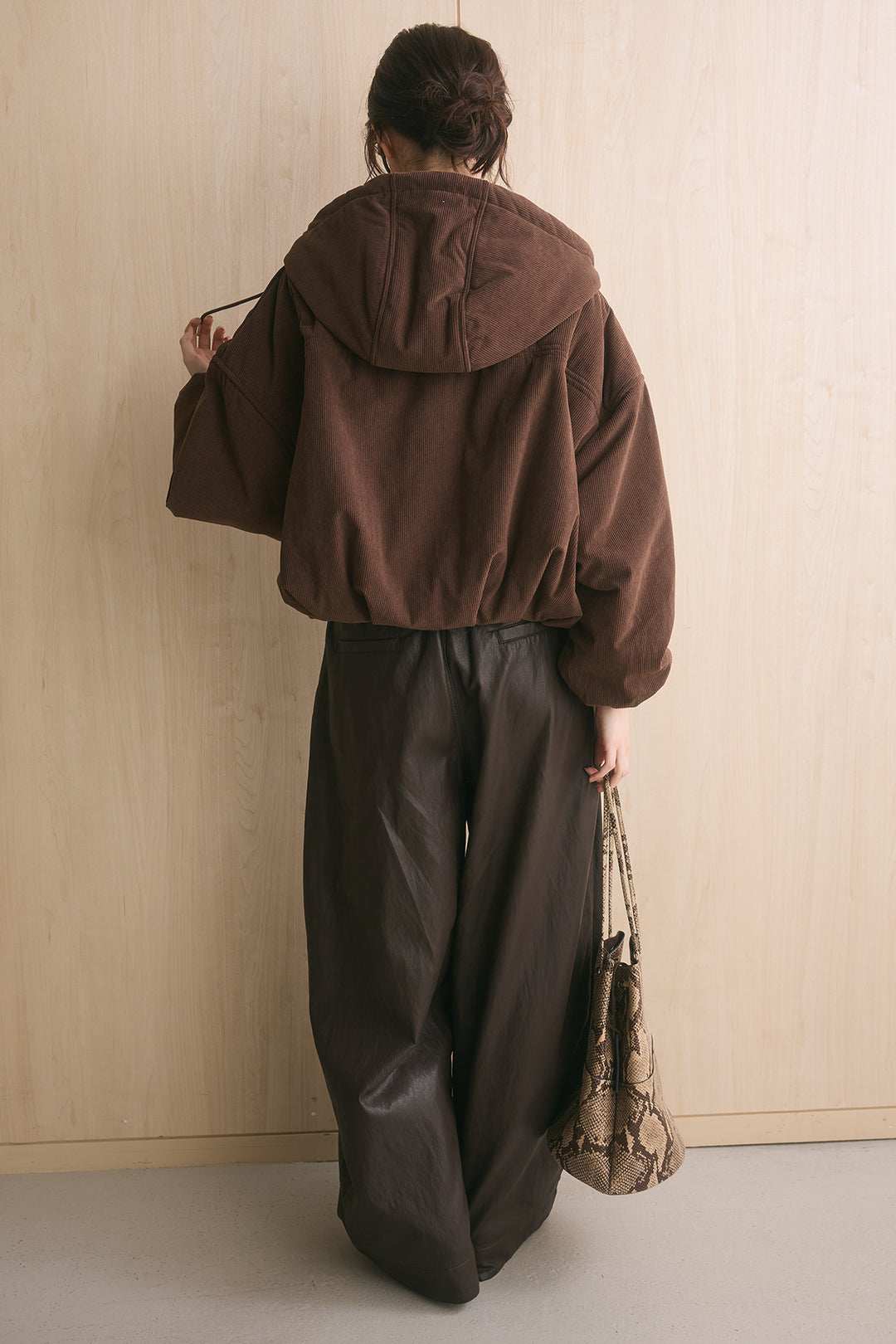 [SET]コーデュロイフーディバルーンブルゾン+フェイクレザーカーブワイドパンツ(2set)