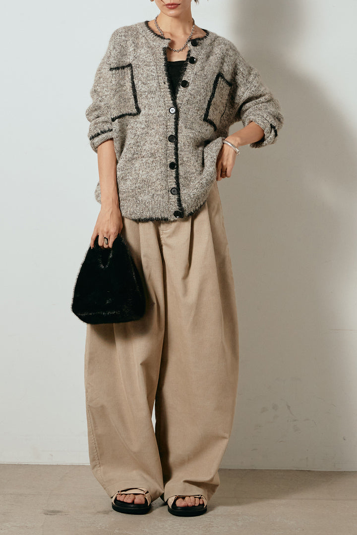 [SET]ミックスニットポケットカーディガン+フロントタック入りコーデュロイパンツ(2set)