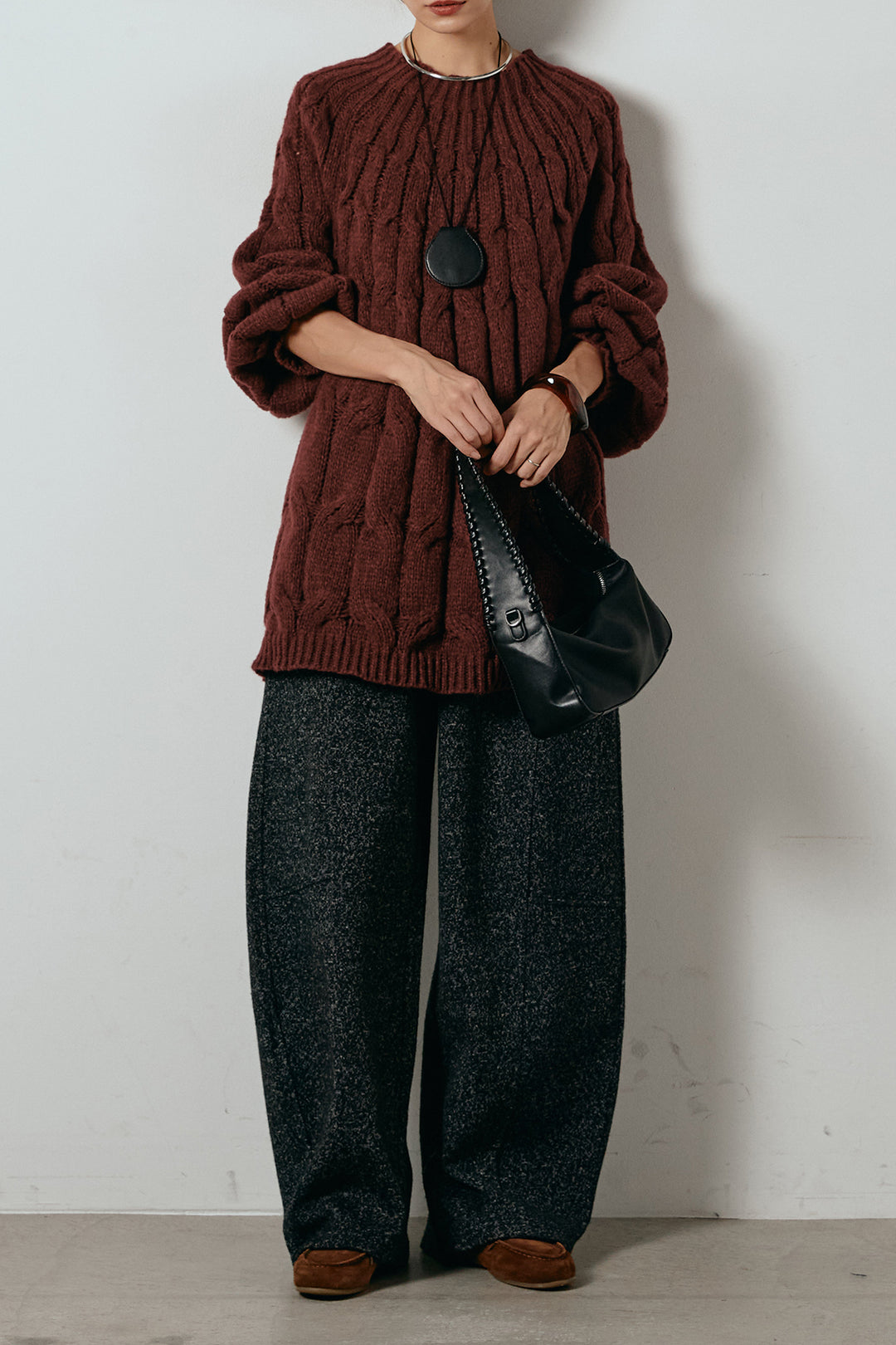 求心柄ニットトップス/レッド