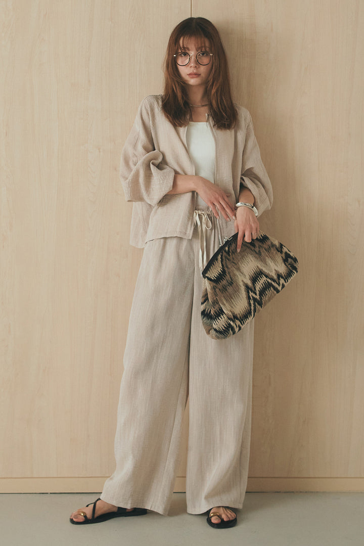 [SET]麻混ノーカラーブルゾン+麻混ウエストドロストパンツ(2set)