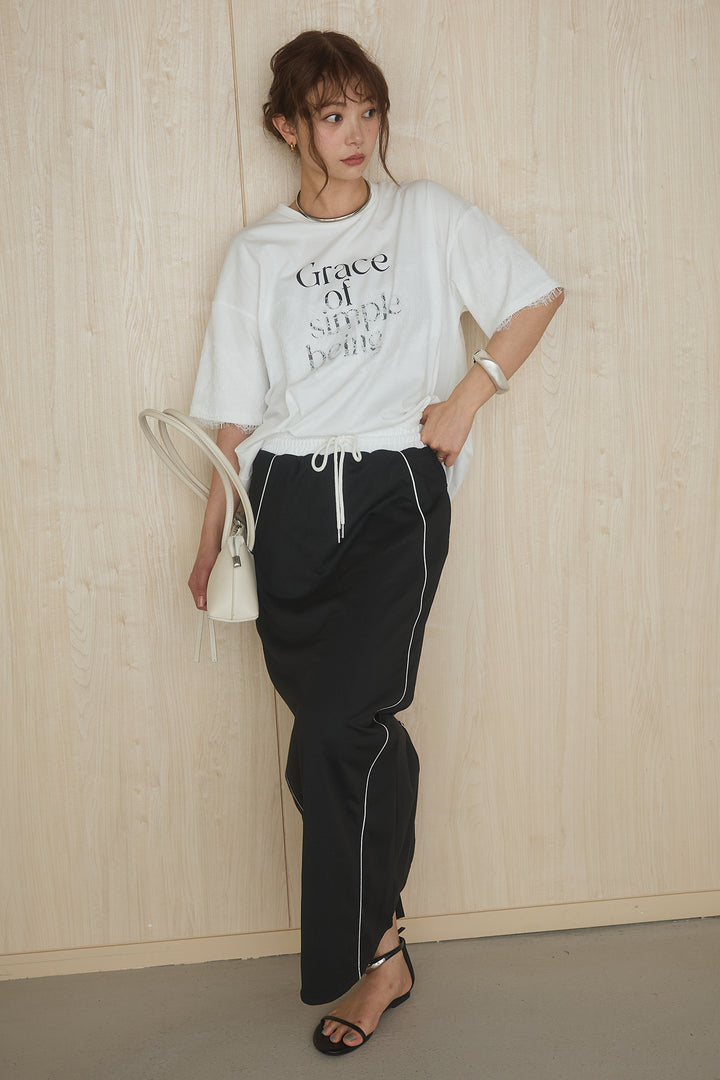 [SET]レースロゴプリントTシャツ+ミニ裏毛ストレートスカート(2set)
