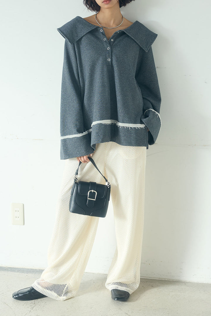 [SET]ビッグカラー2WAYスウェットトップス+メッシュリラックスパンツ(2set)