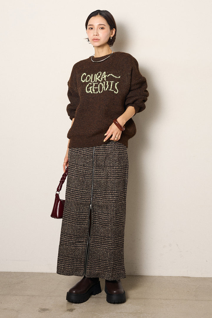 [SET]ロゴシャギーニットプルオーバー+グレンチェック柄フロントジップタイトスカート(2set)