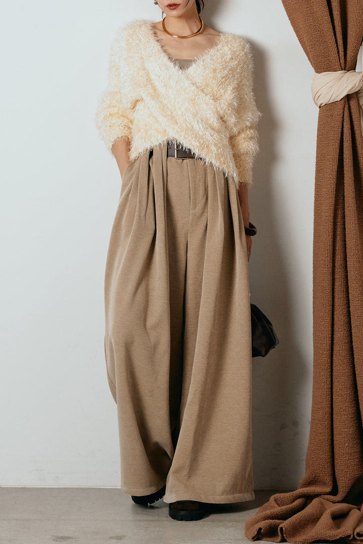 [SET]シャギークロスニットトップス+ベルトループコーデュロイワイドパンツ(2set)