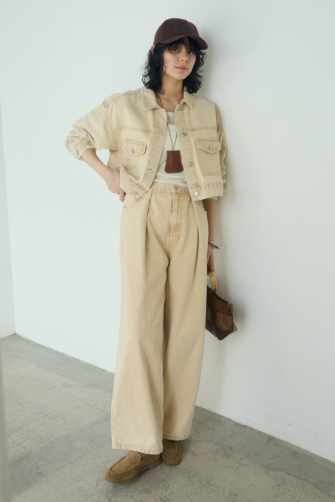 [SET]カラーデニムショート丈Gジャンジャケット+カラーデニムタックカーブパンツ(2set)