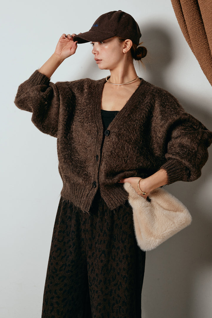 起毛ボタンニットカーディガン/コーヒー