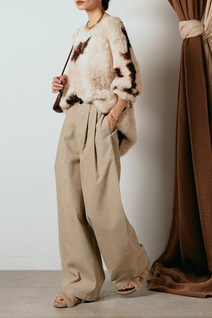 [SET]タイダイ柄シャギーニットトップス+フロントタック入りコーデュロイパンツ(2set)