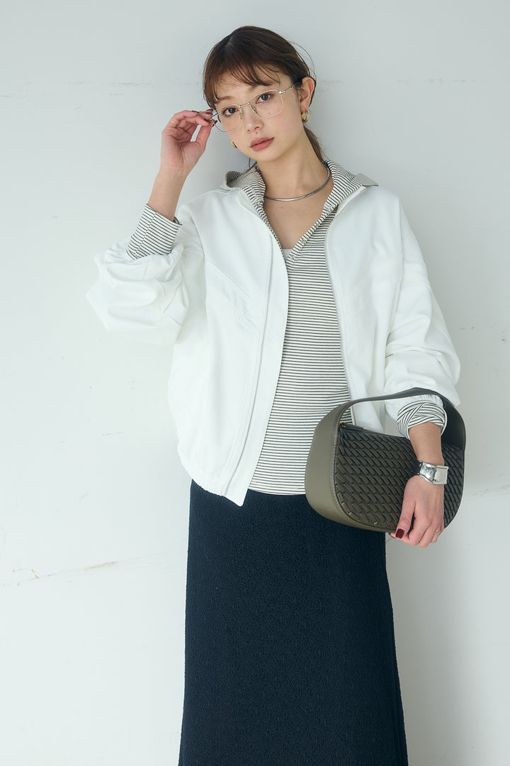 [SET]マルチ切り替えドルマンブルゾン+メッシュ刺繍ロングスカート+ボーダーフーディーロンT(3set)