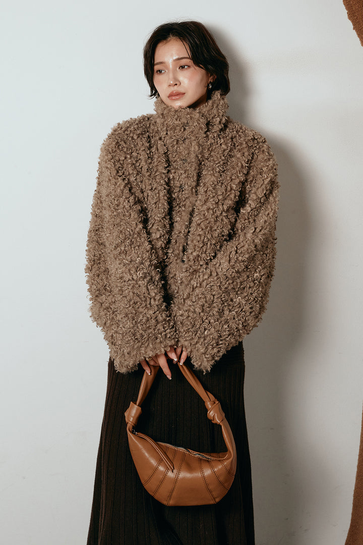 [SET]プードルファーミドルジャケット+編み地切り替えフレアニットスカート(2set)