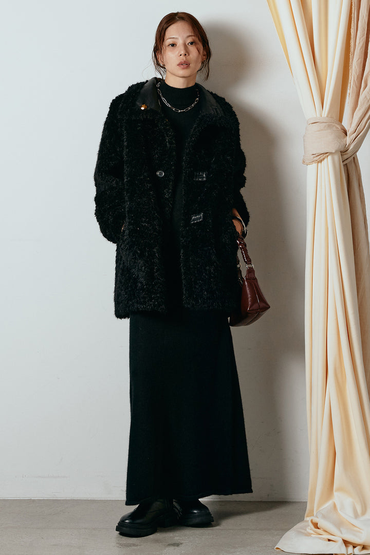 [SET]リバーシブルボアアウター+ノースリーブニットロングワンピース(2set)