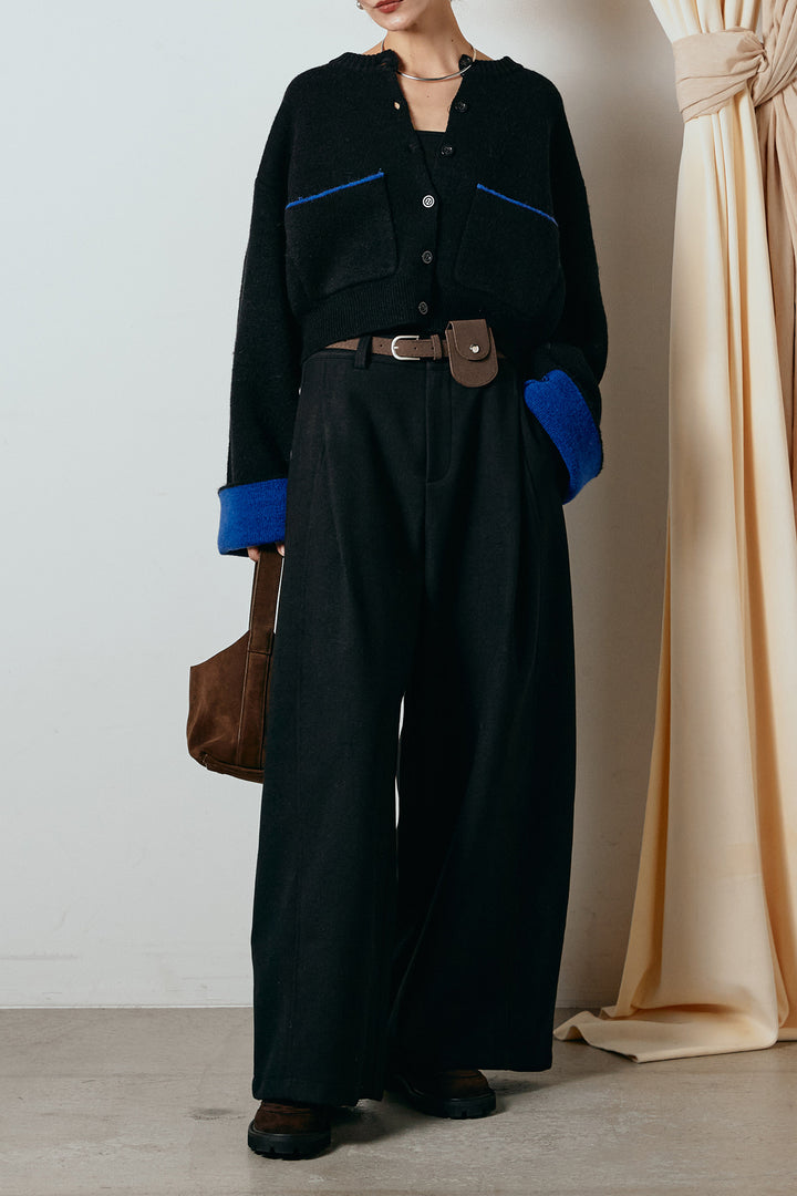 [SET]アルパカタッチダブルフェイスカーディガン+ポーチベルト付きカーブパンツ(2set)