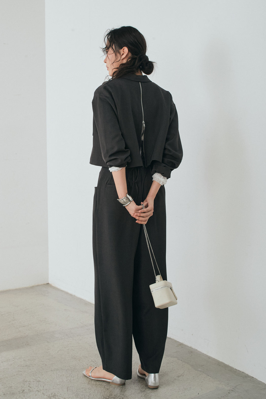 [SET]バックジップデザインショートツイルジャケット+キャミロングオールインワン(2set)