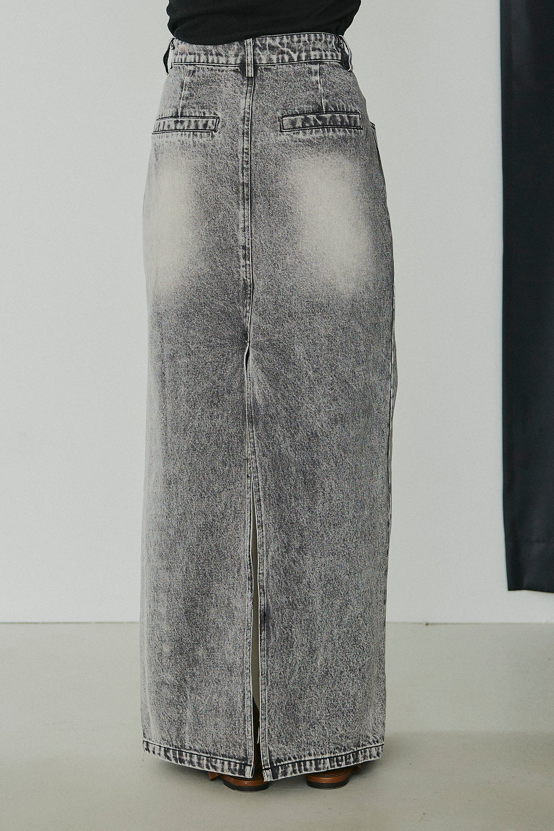 サテン切り替えデニムスカート