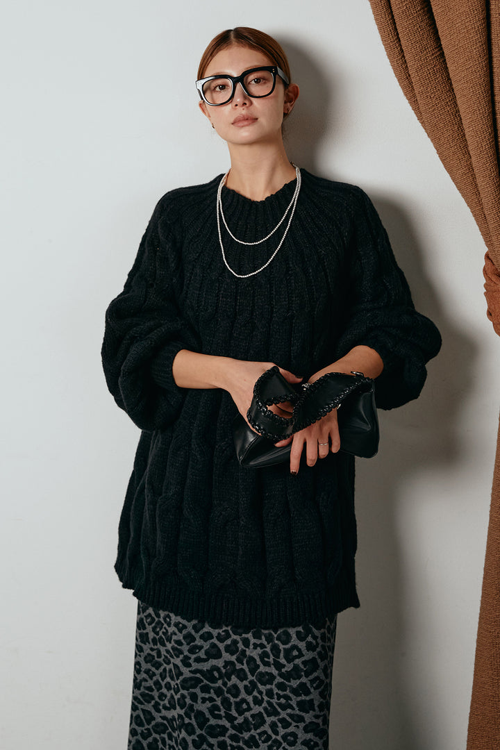 求心柄ニットトップス/ブラック