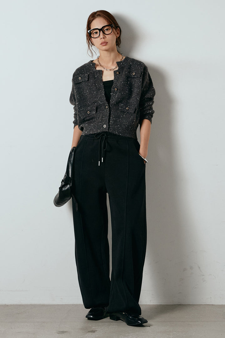 [SET]ネップニットカーディガン+スウェットワイドカーブパンツ(2set)