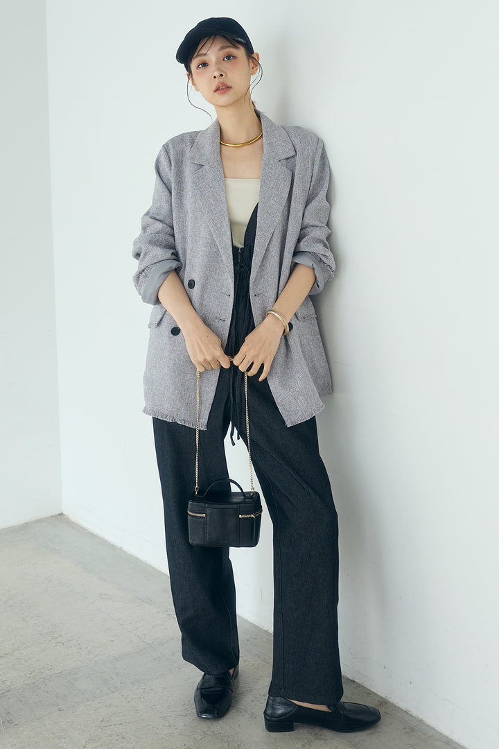 [SET]スラブネップツイードフリンジテーラードジャケット+デニムペプラムコンビネゾン(2set)