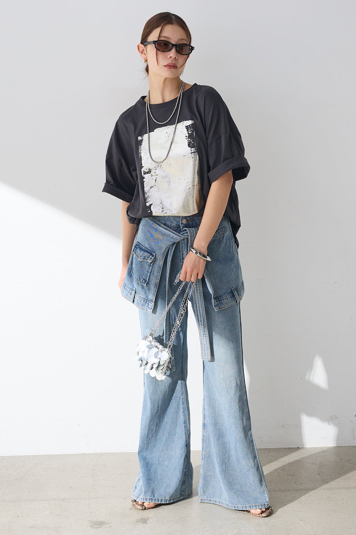 レイヤードデニム裾フレアパンツ レイヤードデニム裾フレアパンツ – ESICA