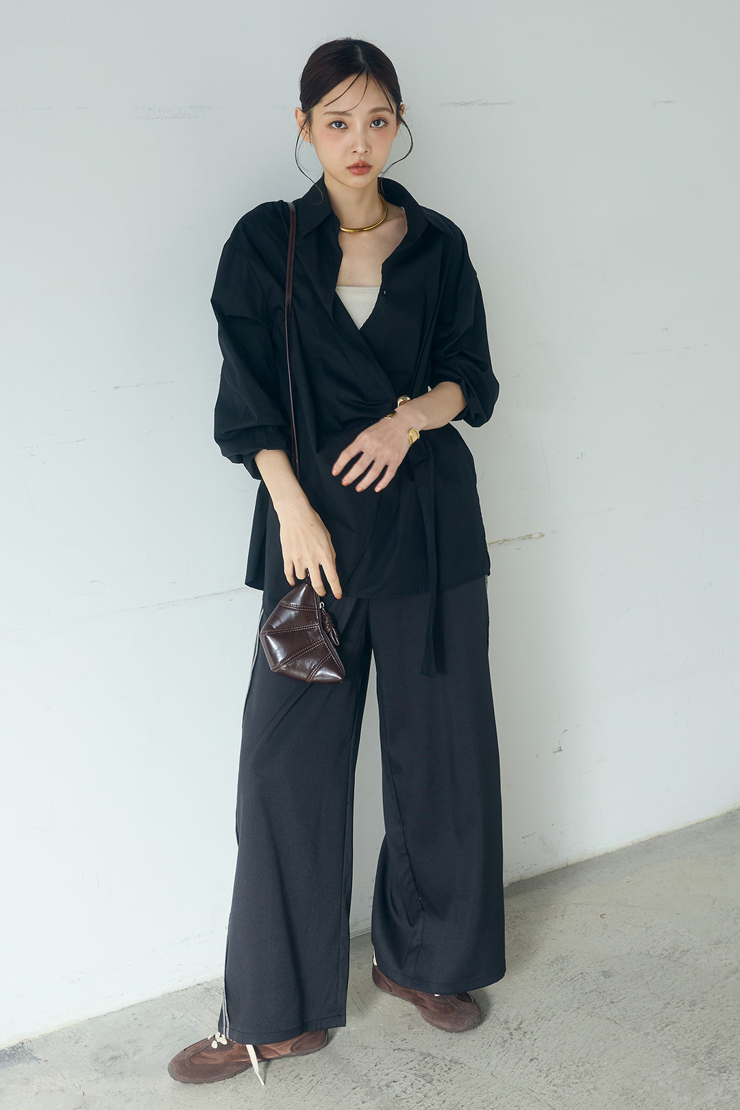 [SET]サイド留め具デザインシャツ+トラックイージーパンツ(2set)