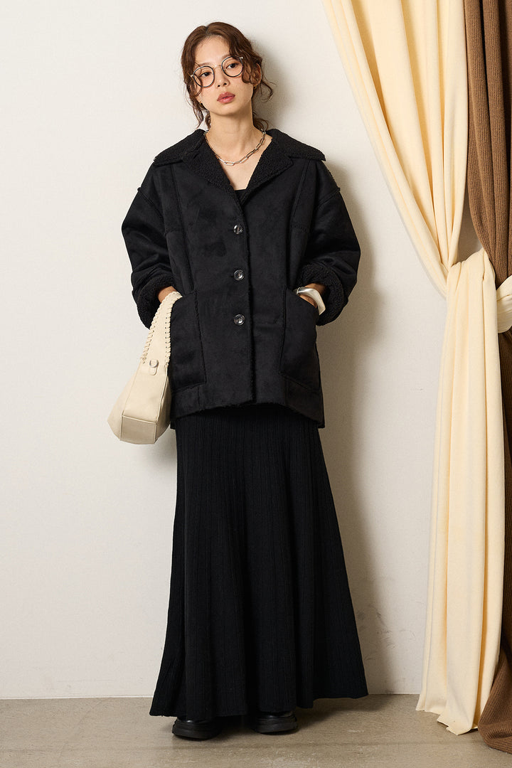 [SET]エコムートンカバーオール+編み地切り替えフレアニットスカート(2set)