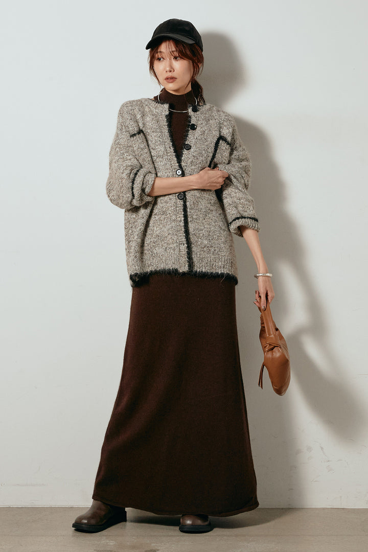 [SET]ミックスニットポケットカーディガン+ノースリーブニットロングワンピース(2set)